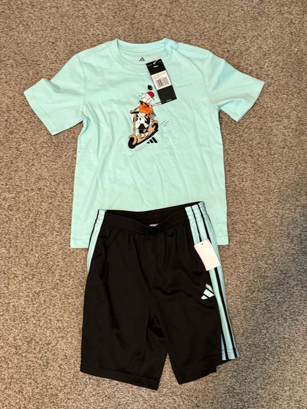 NWT Adidas Boys 2-Piece Set Doodle Sports Graphic Tee and Shorts Size 7